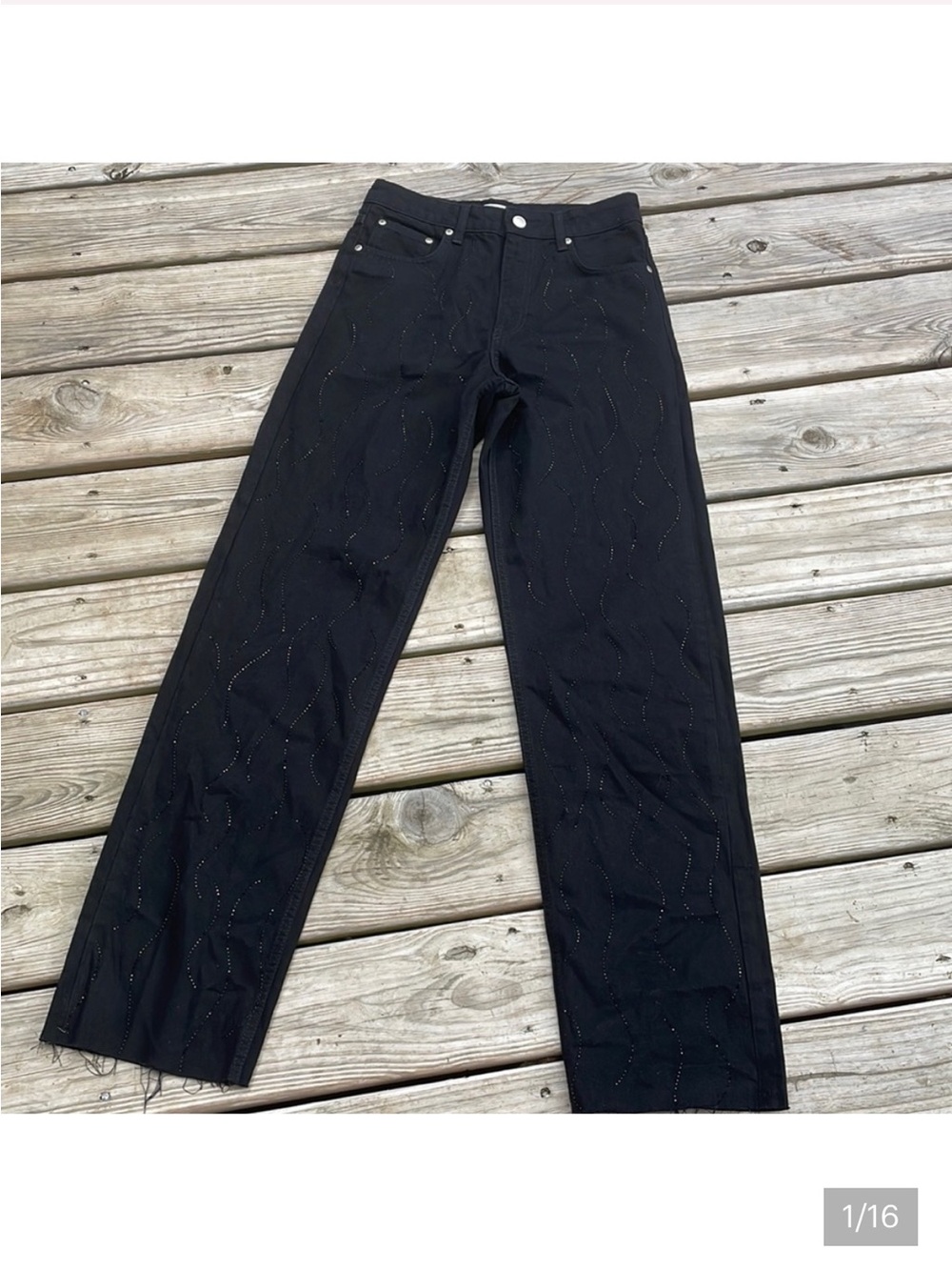 Zara Black Embellished Wide-Leg Jeans